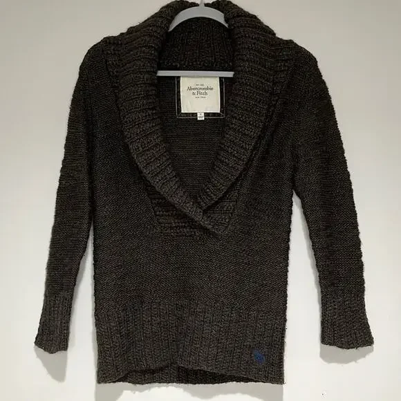 Abercrombie & Fitch Women’s Shawl Collar Sweater Size S Brown Chunky Knit Wool - Picture 1 of 7